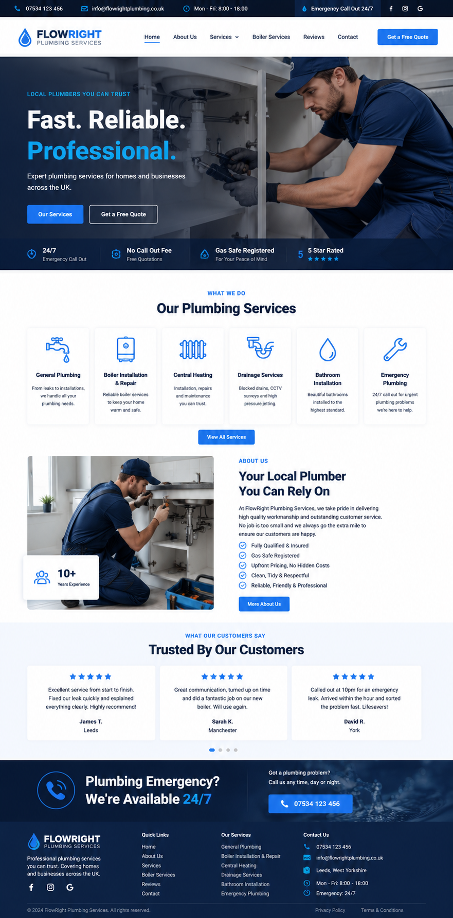 Custom plumbing business website designed by WSS Web